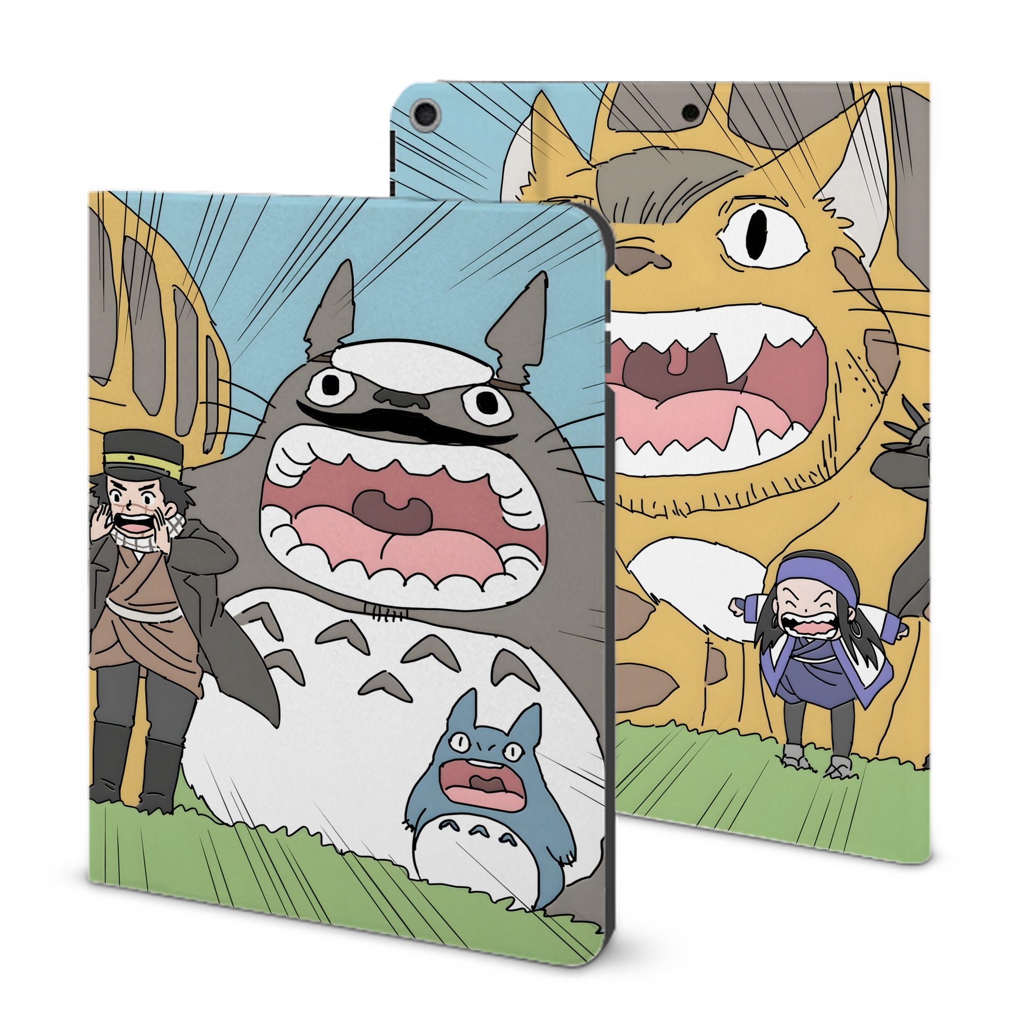 （画像用） となりのトトロ 草壁メイ 草壁サツキ My Neighbor Totoro Satsuki Kusakabe Mei Kusakabe IPad ケース ブック型 PUレザー TPU 耐衝撃 軽量 薄型 ペン収納なし 全面保護 IPad 各モデル対応